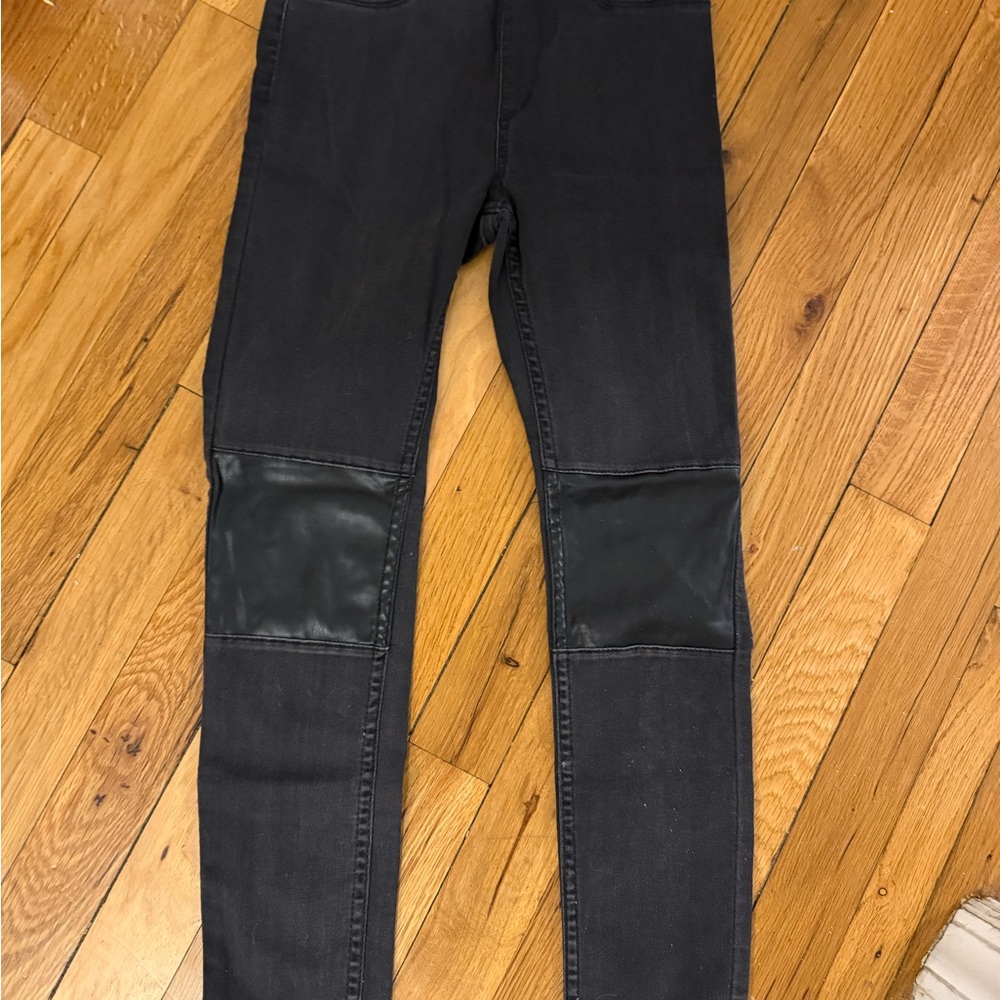 Black Jeggings with Faux Leather Knees